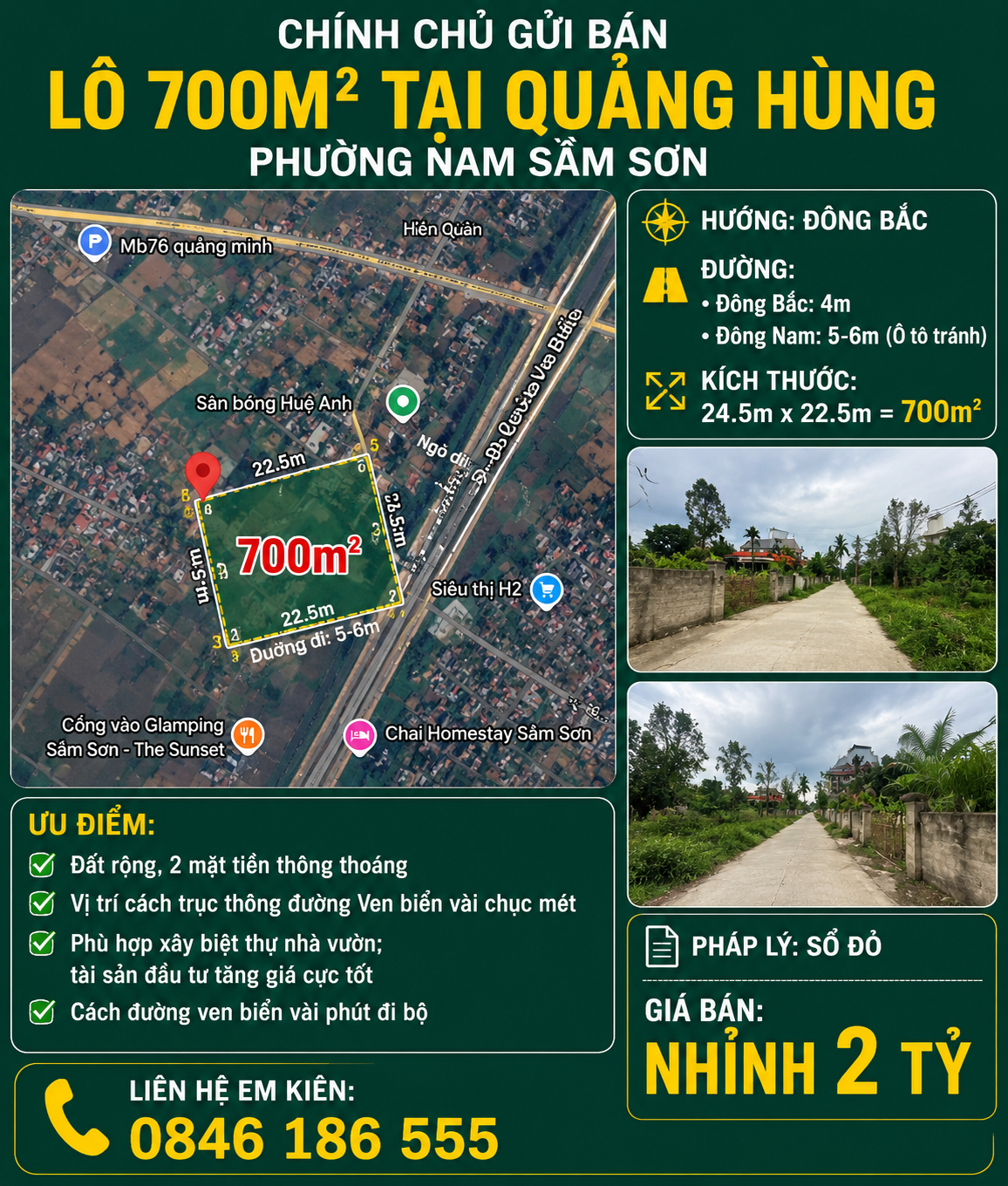 Chính chủ gửi bán lô góc 700m tại quảng hùng, phường Nam Sầm Sơn (S1052d1
